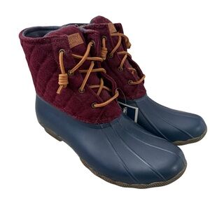 Women's Sz 11 Sperry Saltwater Quilt Wool Navy Maroon STS97568F Medium